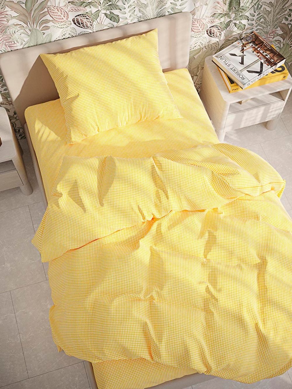 Постельное белье Сказка "Желтая клеточка" 1,5-сп Наволочка 50х70 см 1 шт Простынь 150х215 см Пододеяльник 145х215 см, перкаль