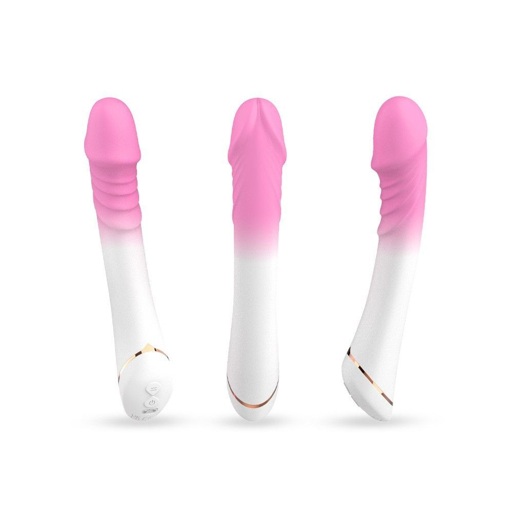 Бело-розовый вибромассажер с крупной головкой - 20,4 см. (Цвет: белый с розовым)