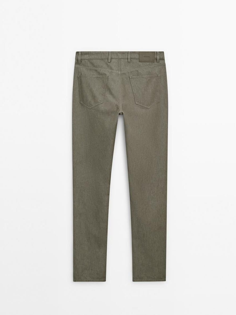 Massimo Dutti Зауженные джинсы из хлопковой джинсовой ткани, хаки