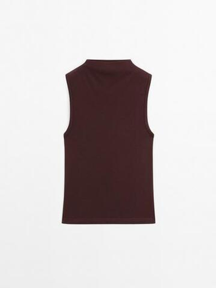 Massimo Dutti Топ из 100% хлопка с воротником, бургунди