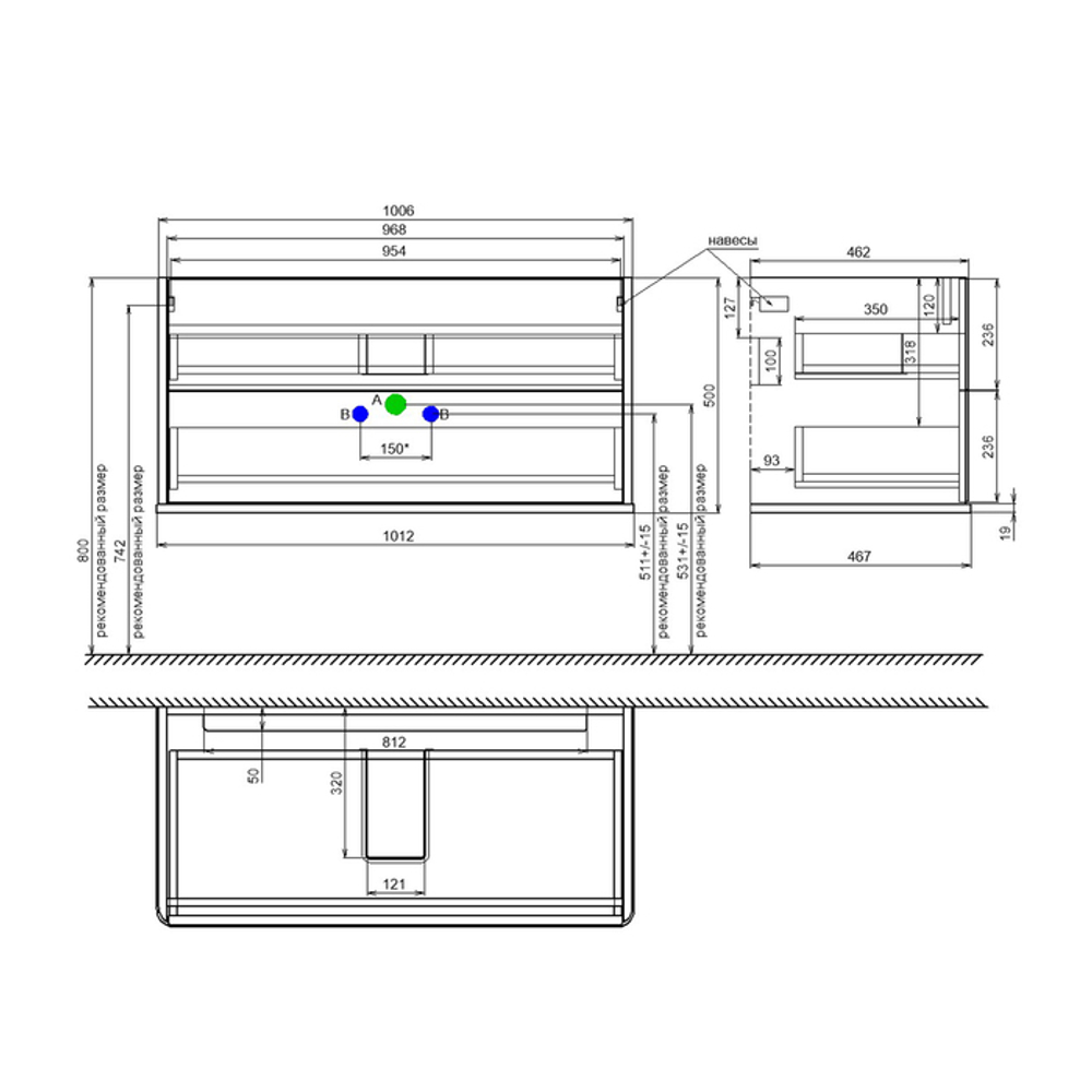 Тумба подвесная IDDIS Oxford Neo, 100 см, темно-серый, OXN10D0i95