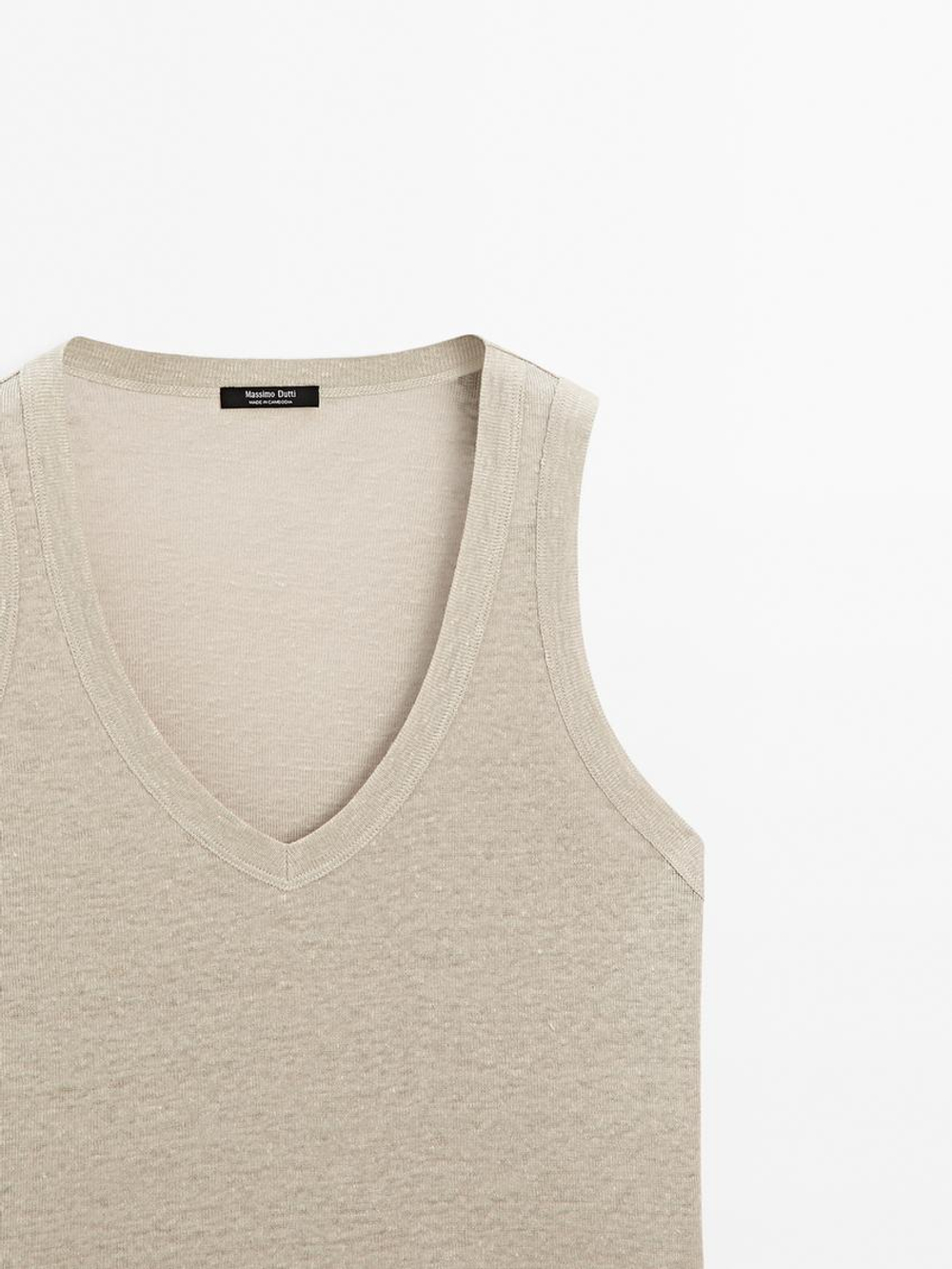 Massimo Dutti Топ из 100% льна, светло-зеленый