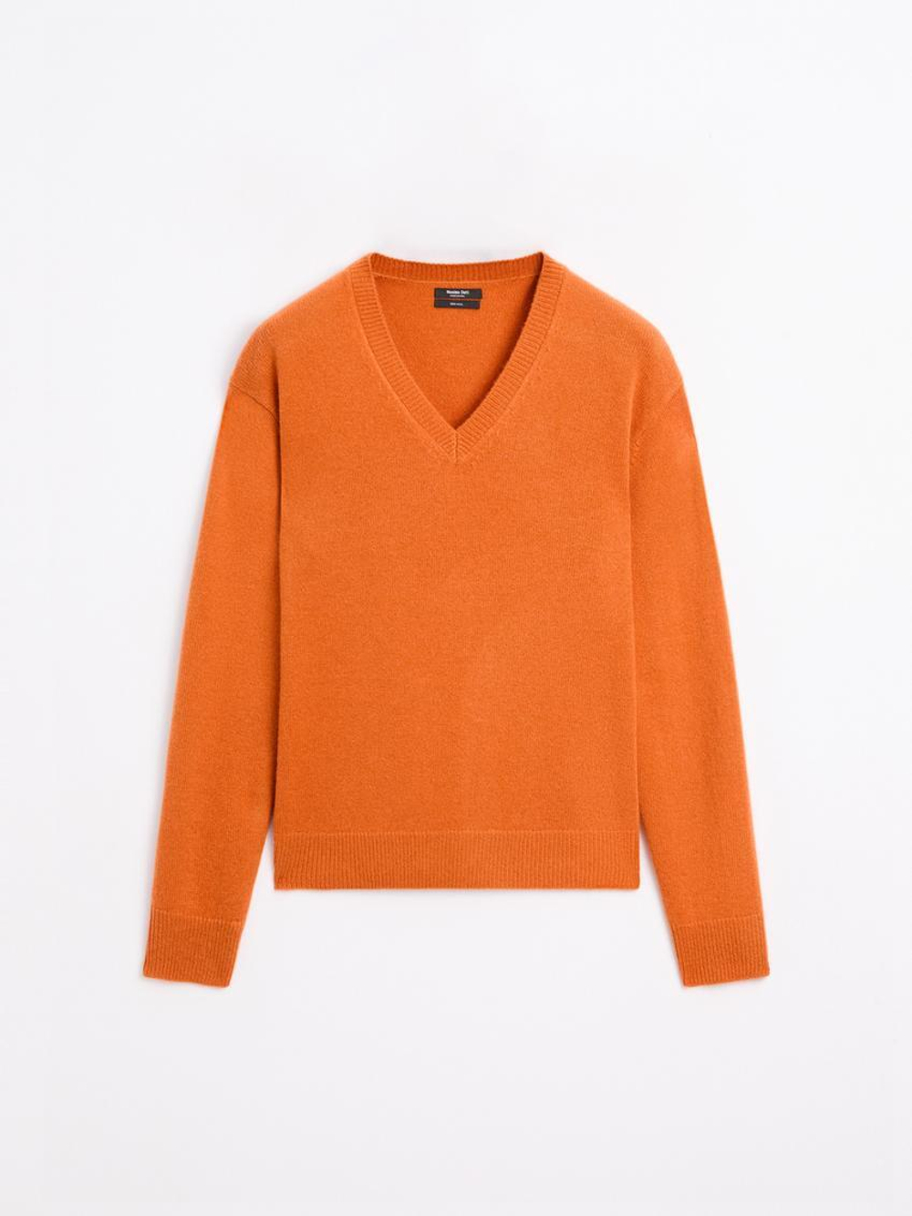 Massimo Dutti Свитер с V-образным вырезом, оранжевый