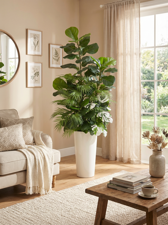 Фикус Лирата 165см в высоком белом кашпо 