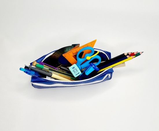 Школьный пенал с 2 отделениями, сиреневый, 11 предметов