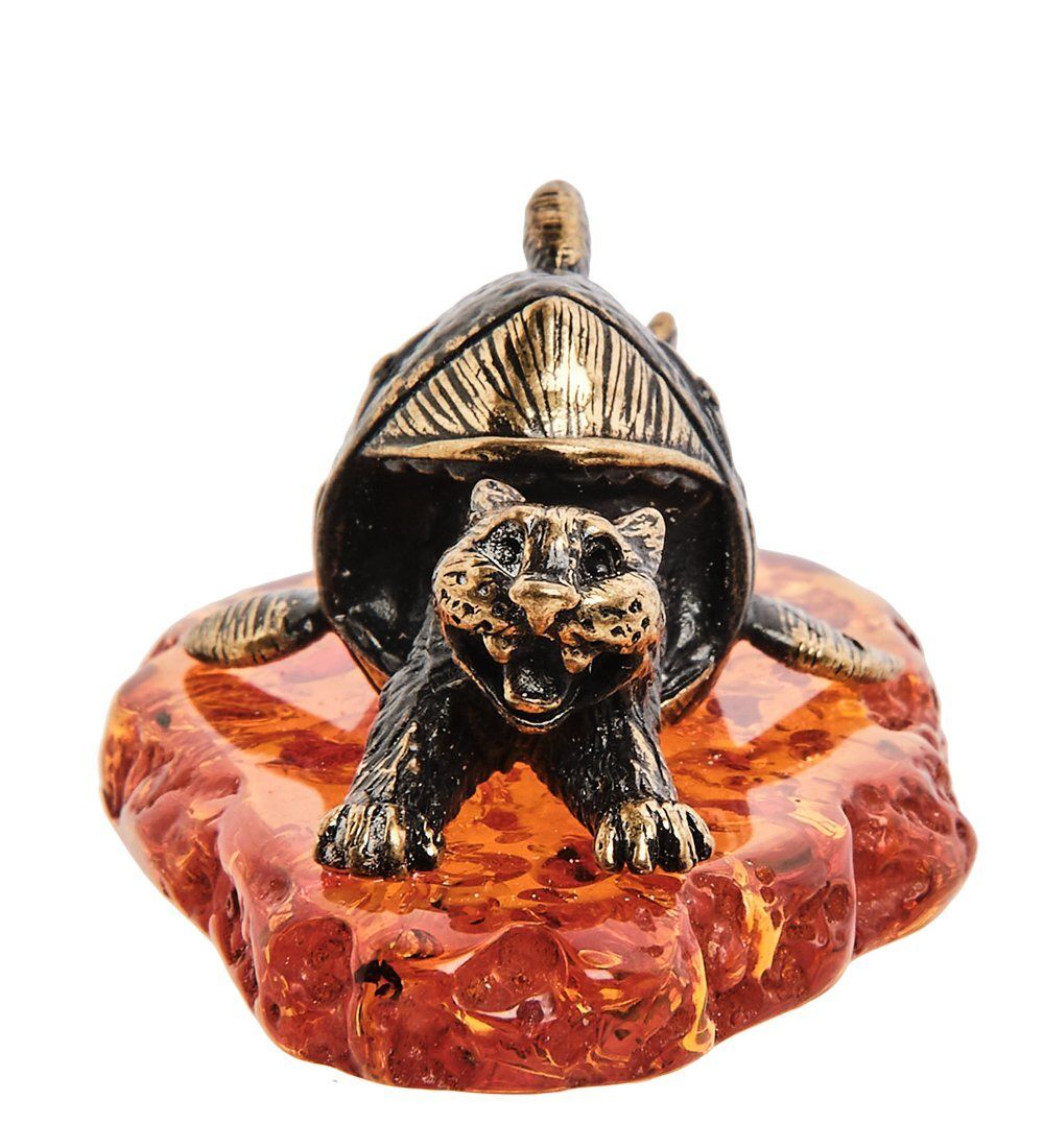 AM-3066 Фигурка «Кот неудачная рыбалка» (латунь, янтарь)