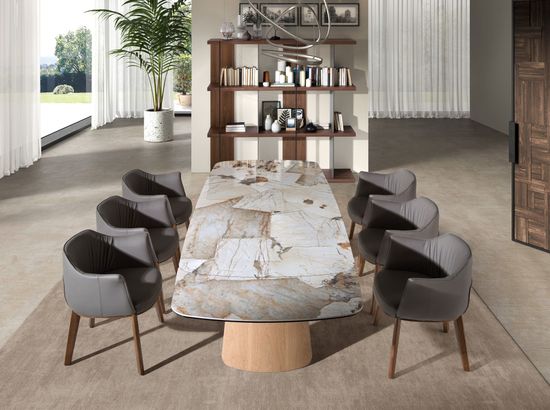 Раздвижной обеденный стол 1203 с столешницей из керамики  и основанием из шпона дуба