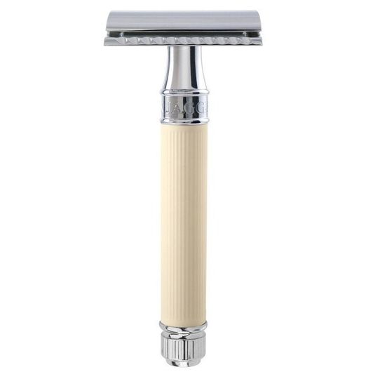 Т-образная бритва (станок) Edwin Jagger DE87RC14BL, хром, бежевое резиновое покрытие