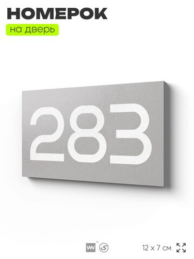 Номер на дверь 283, табличка на дверь для офиса, квартиры, кабинета, аудитории, склада, серая 120х70 мм, Айдентика Технолоджи
