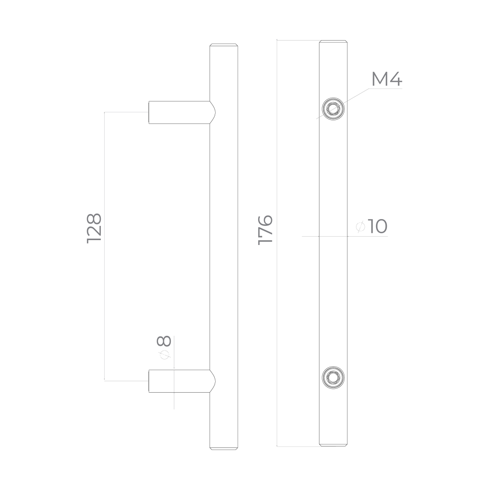 Ручка-рейлинг мебельная MB-H-005-128 мм SS нерж.