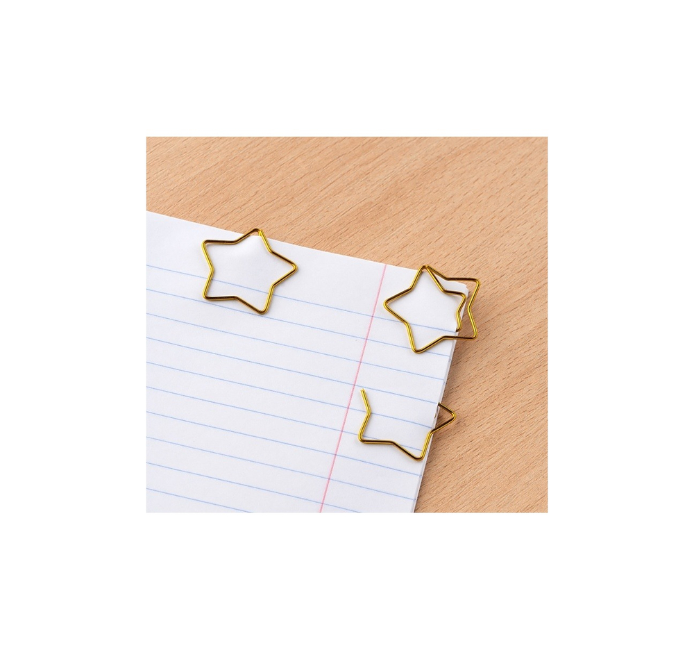 Скрепки фигурные звездочка L30 мм. 12 шт., пластиковая коробка, золотые Глобус