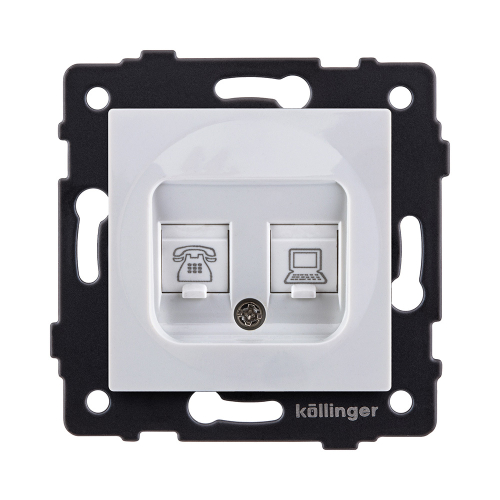 Розетка двойная RJ11 + RJ45 Cat.6, белый Kollinger REA-011WH для Aspekt, Eleganz, Reflex
