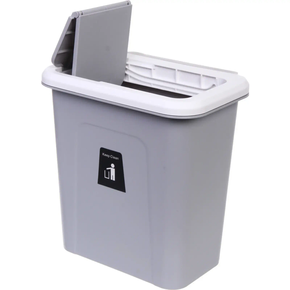 Корзина для мусора подвесная 27х19х28 серая с крышкой