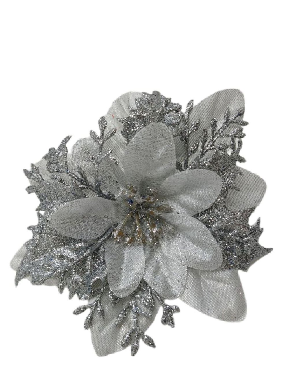 Набор новогодних цветов на ёлку 8шт серебро (6965)