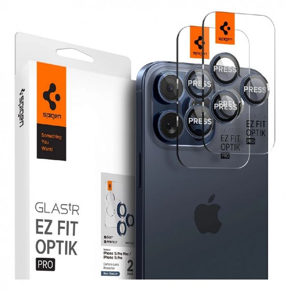 Защитное стекло Spigen Glass.tR EZ Fit Optik Pro для iPhone 15 Pro / 15 Pro Max (AGL07164) синий 2 шт.