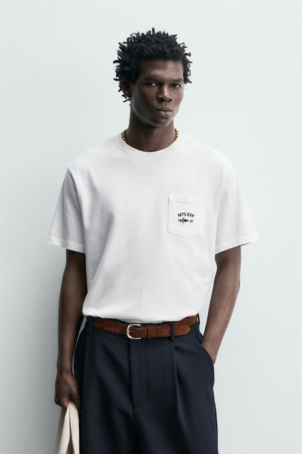 ZARA ФУТБОЛКА С МОРСКОЙ ВЫШИВКОЙ, ЖЕЛТОВАТО-БЕЛЫЙ