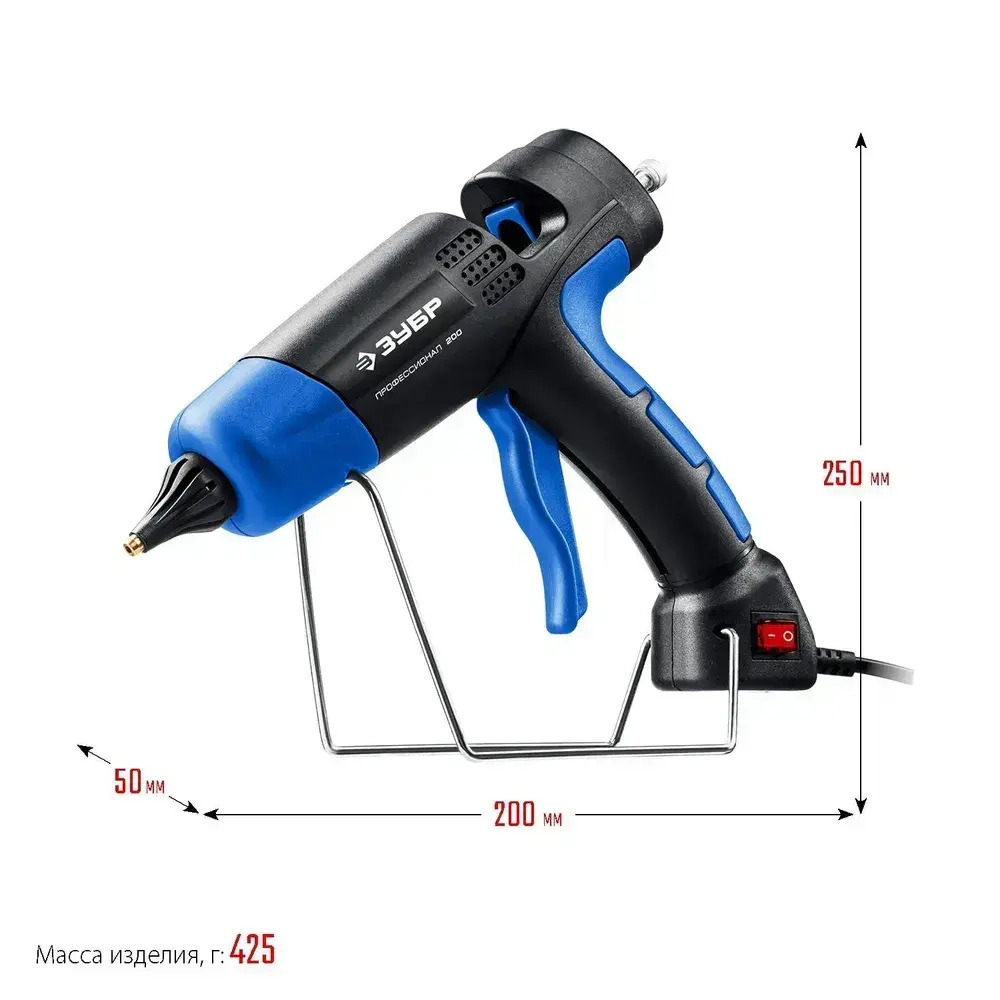 Клеевой пистолет электрический, диаметр стержня 11 мм, выход клея 20 г/мин, выключатель, ЗУБР Профессионал, 06852-11