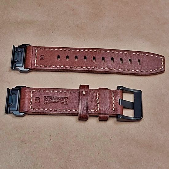 Ремешок натуральная кожа 20 мм для Garmin Fenix 7S, Fenix 6S, Fenix 5S, Instinct 2S, Epix Pro Gen 2 (42 mm) быстросъемный QuickFit (Коричневый)