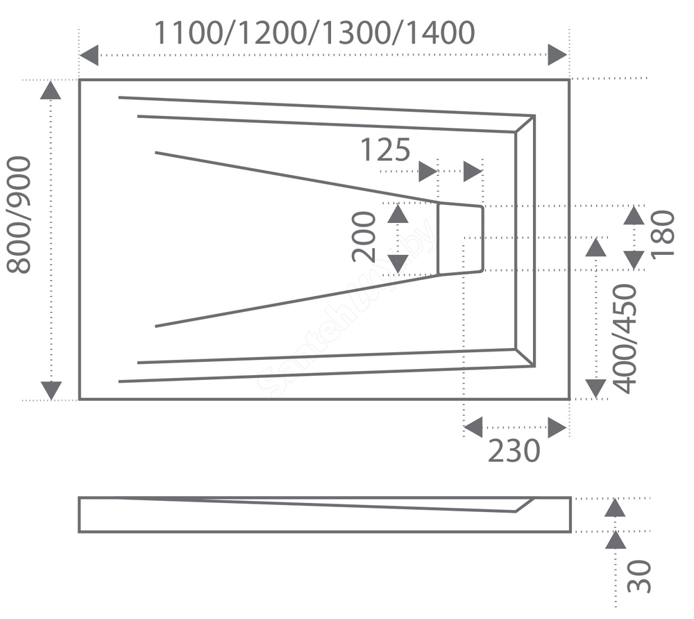 Душевой поддон из литьевого мрамора Bas Атриум 130x90см. CТ000016458 схема