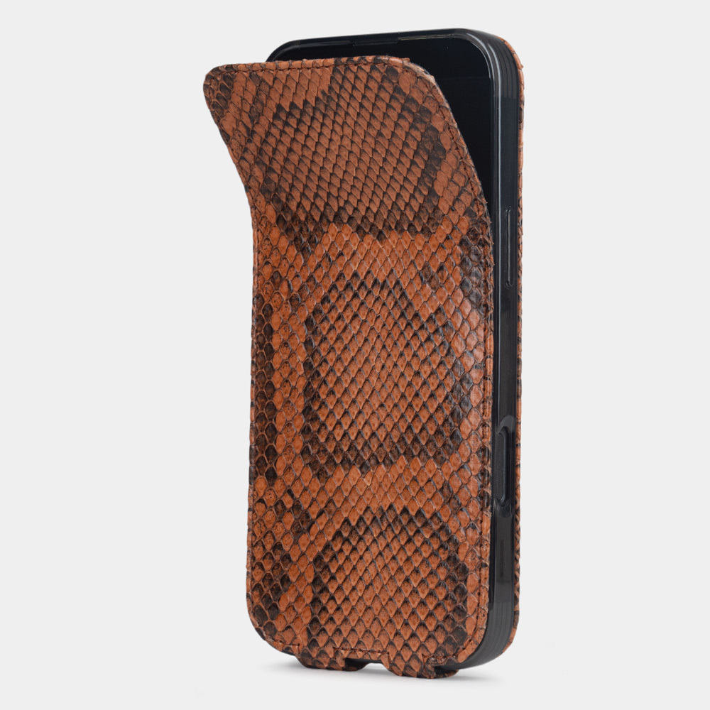 Чехол для iPhone 17 Pro Max кожаный, питон цвета коньяк