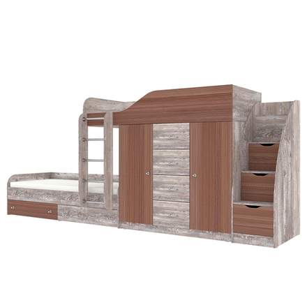 Кровать двухъярусная КарИВи Астра 6 с лестницей Комод КарИВиом Бетон Бодего Темный