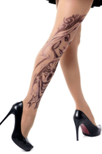 Колготки +size с принтом в виде девушки и злого клоуна (Размер: XL-XXL-XXXL) (Цвет: бежевый)