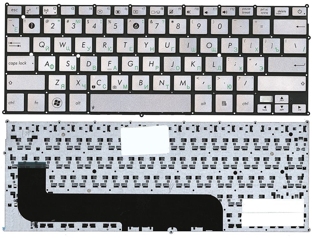 Клавиатура для ноутбука Asus Zenbook UX21, UX21A, UX21E (СЕРЕБРИСТАЯ, Без рамки)
