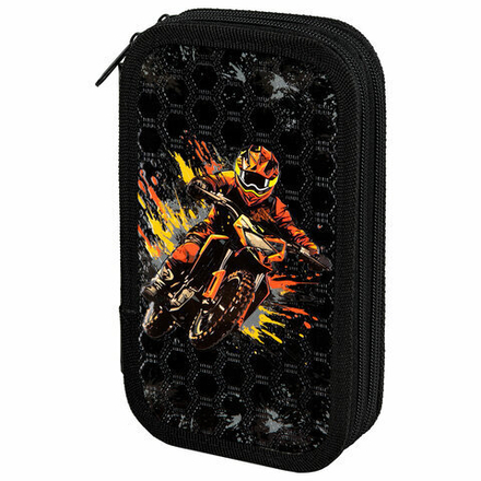 Пенал ЮНЛАНДИЯ, 2 отделения, ламинированный картон, конгрев, 19х11 см, "Fire moto", 273496