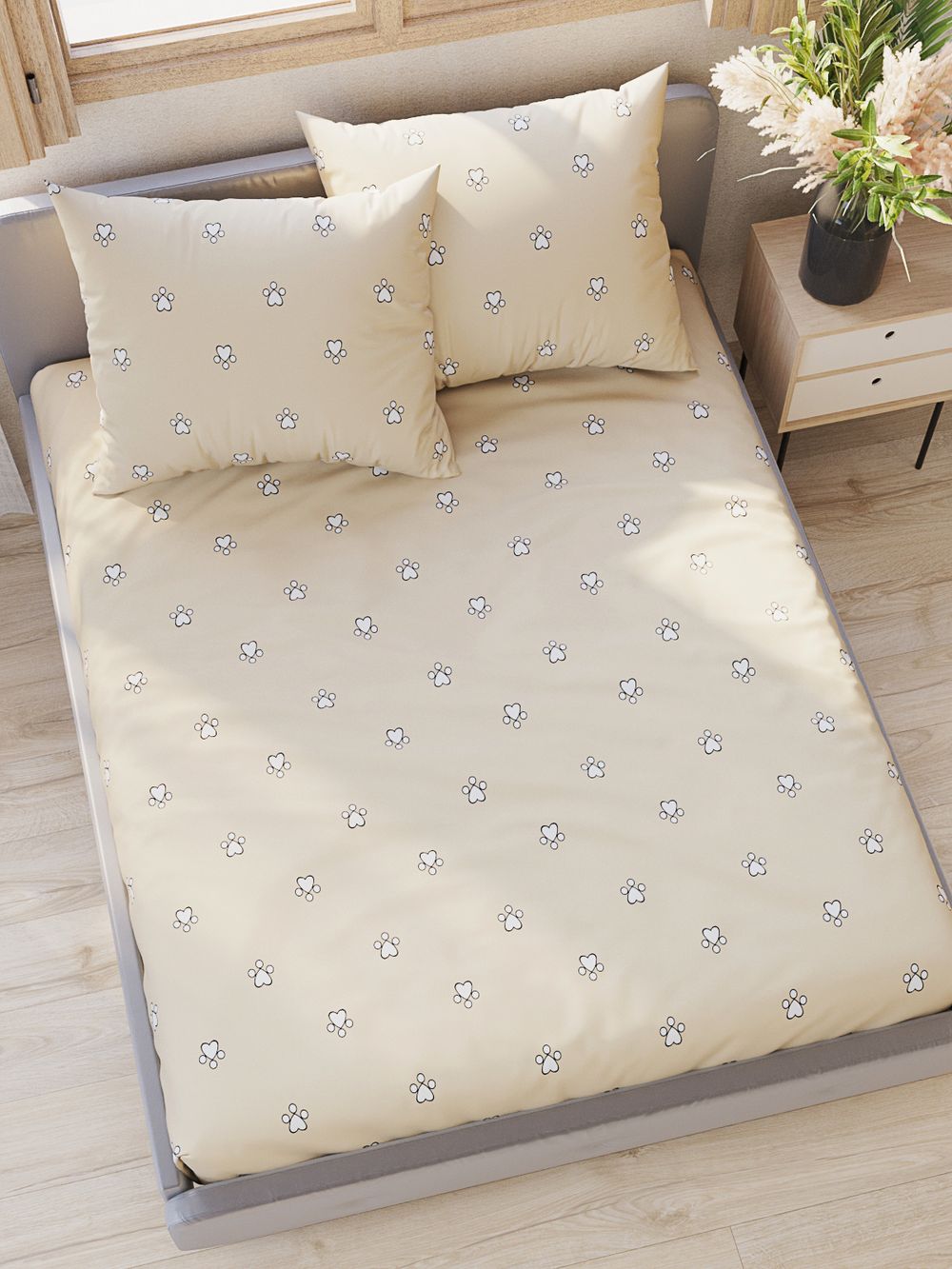 Постельное белье перкаль Сказка "Котики (компаньон)" 1,5-сп Наволочка 50х70 см 1 шт Простынь на резинке 90x200 см Пододеяльник 145x215 см