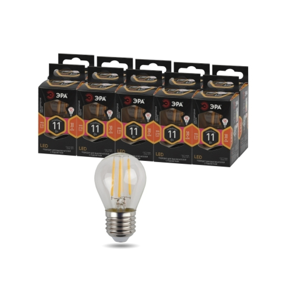 Лампа светодиодная ЭРА F-LED P45-11W-827-E27 11Вт филамент шар теплый белый свет Е27