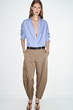 ZARA БРЮКИ КАРГО С ВЫСОКОЙ ПОСАДКОЙ, РЫЖЕВАТО-КОРИЧНЕВЫЙ