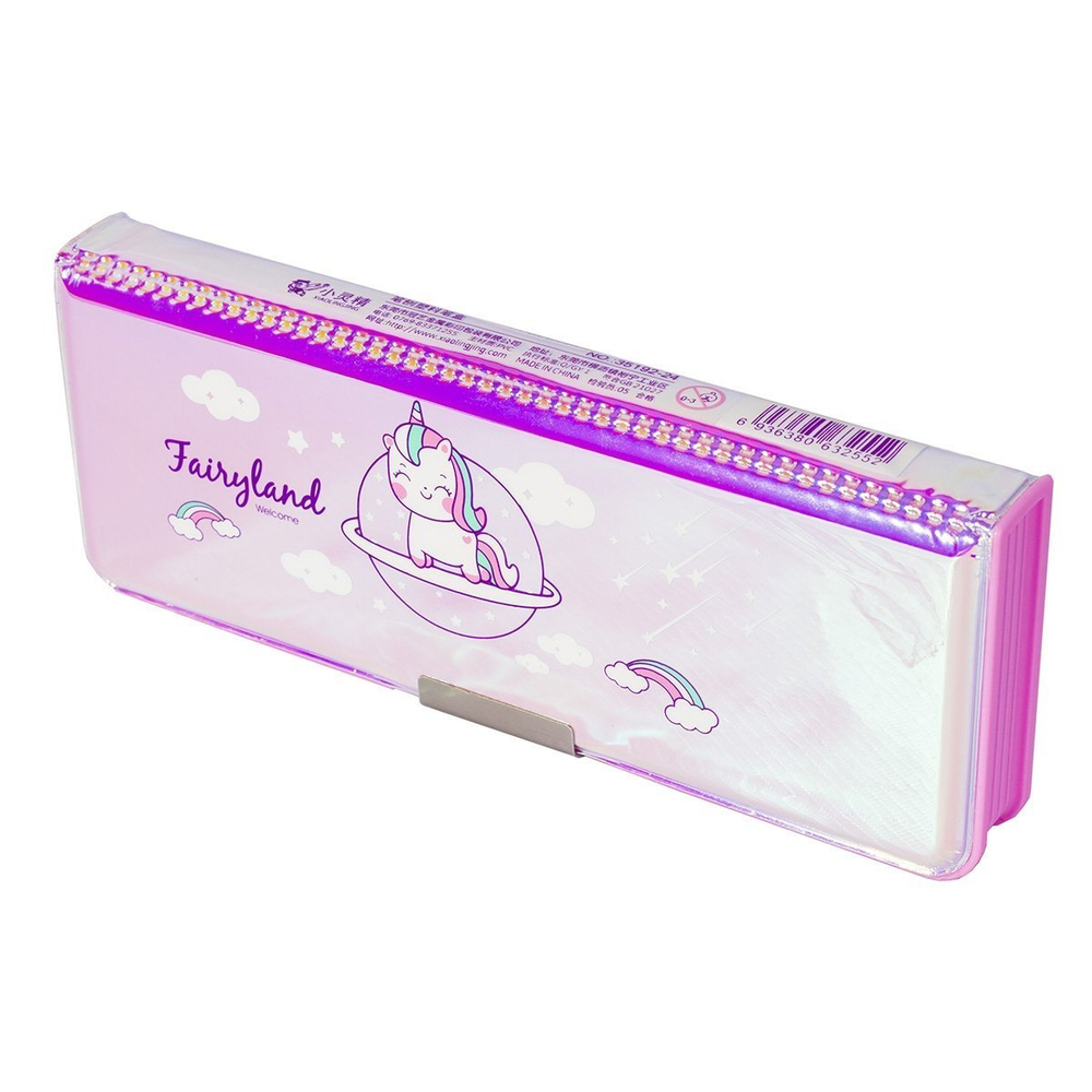 Пенал 2 отделения Alingar, пластик/пвх, точилка, 85 х 230 мм, "Единорог", розовый