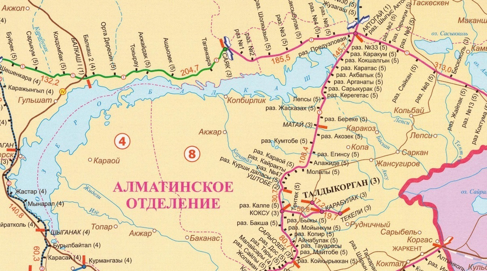 Железные и автомобильные дороги Казахстана , размер 120 х 180 см, 2025 год