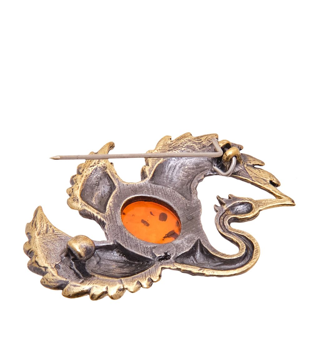 AM-3512 Брошь «Цапля Исполинская» (латунь, янтарь)