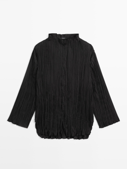 Massimo Dutti Рубашка из струящейся ткани со складками, черный