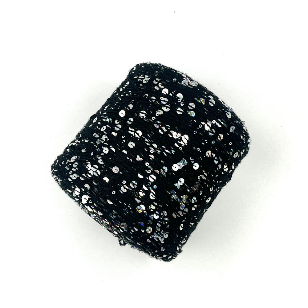 Королевские пайетки (3 и 6 мм), хлопок 100%, 330 м в 100 г, черный/радужный блеск