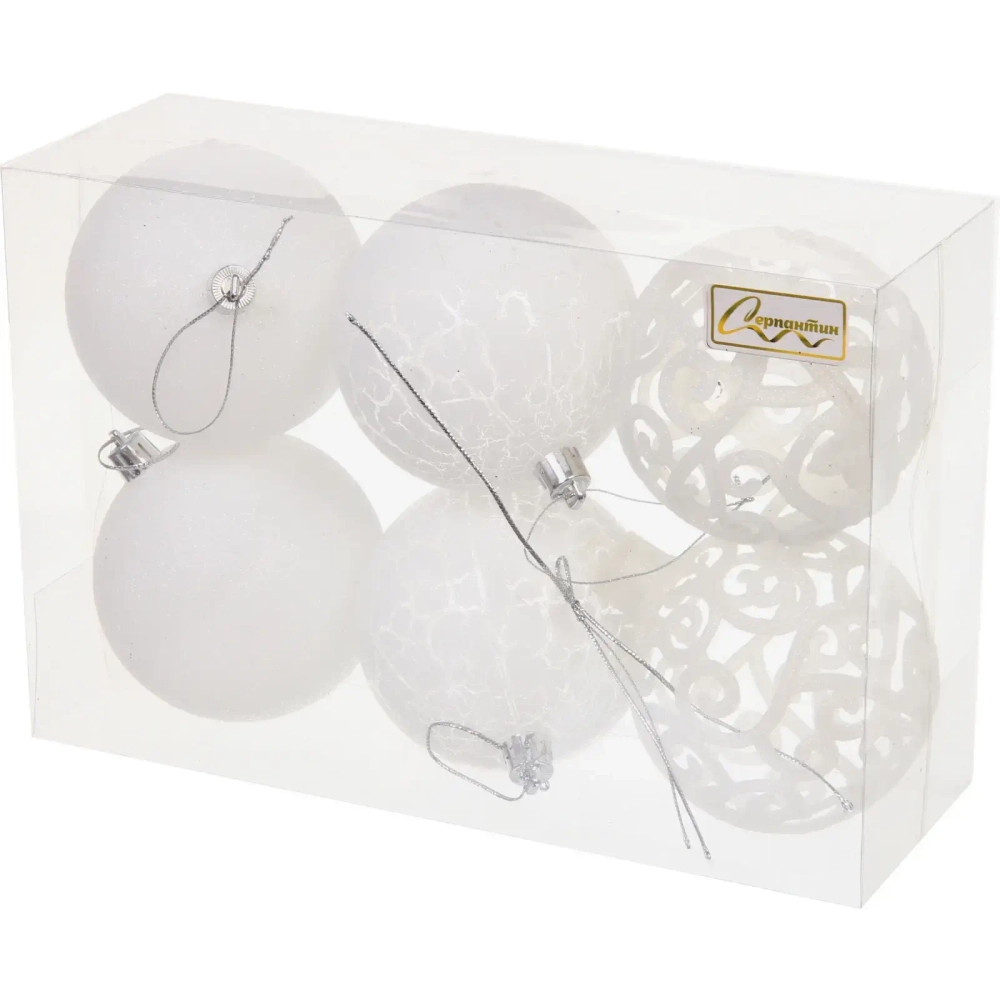 Новогодние шары 8 см (набор 6 шт) «Снежное сияние», Белый