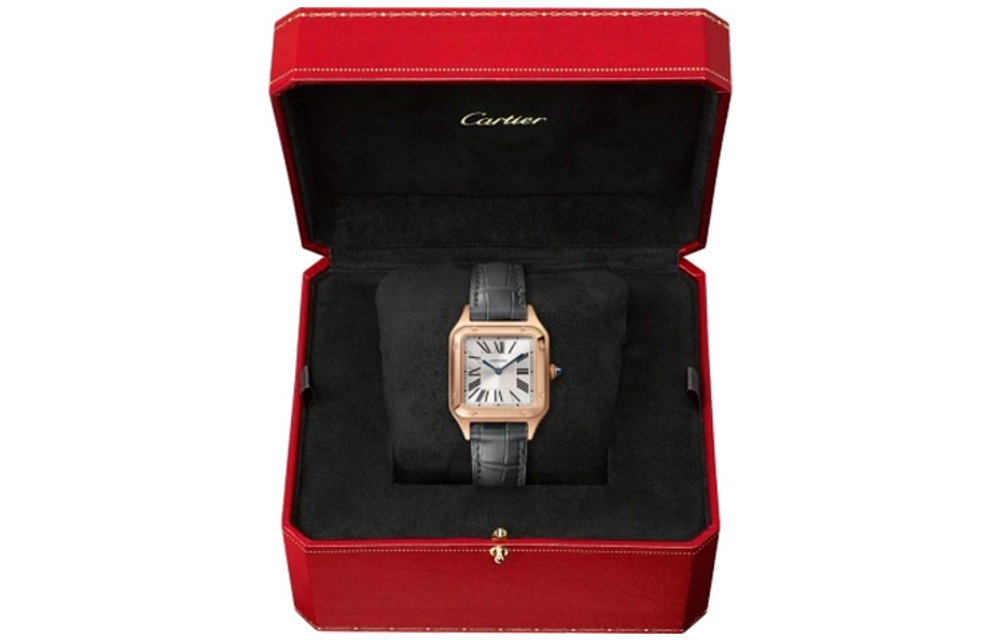 CARTIER SANTOS DE Quartz Movement Women"s Watch 27.5*38mm White Dial 18K Rose Gold Watch Case