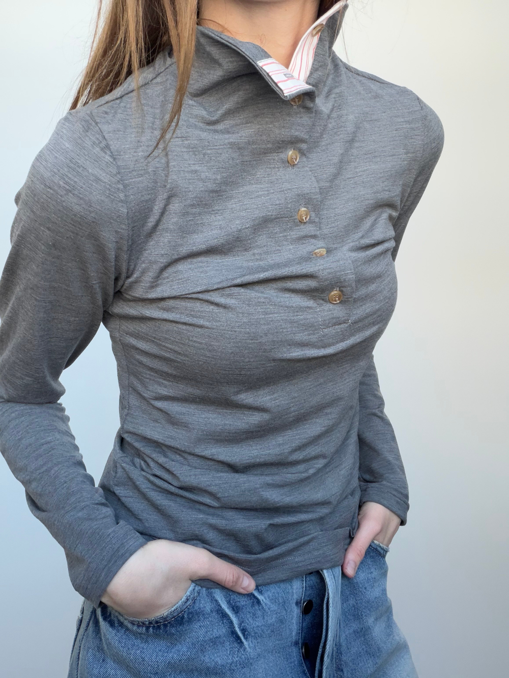 Лонг со стойкой серый шерстяной