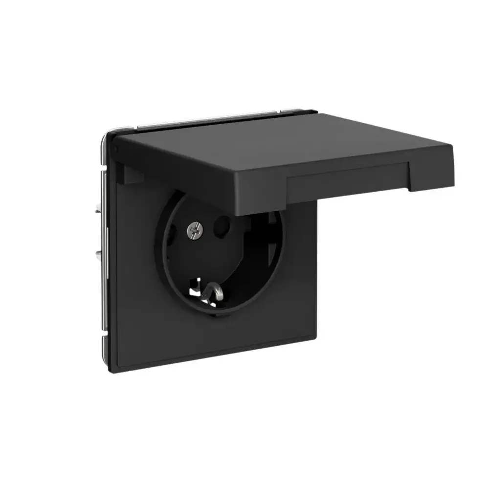 ARTGALLERY РОЗЕТКА с заз.со шт.с крышк, 16А, IP44, механизм, быстрозажим. клем., КАРБОН