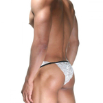 Мужские трусы-тонги с кружевом (Размер: S-M) (Цвет: белый с черным)