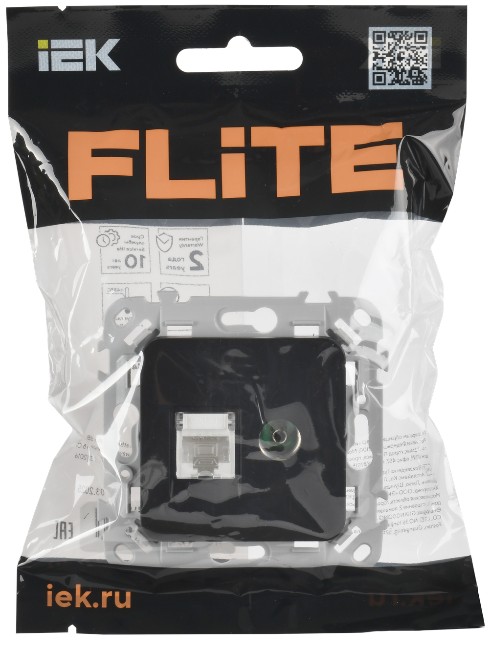 FLITE Розетка 2-местная RJ45/TV категория 5Е UTP РКТВ5е-2-0-ФлЧ черный IEK