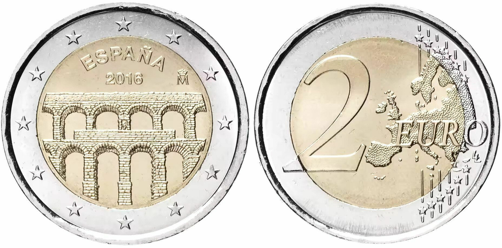 Испания 2 евро, 2016 ЮНЕСКО - Акведук в Сеговии UNC