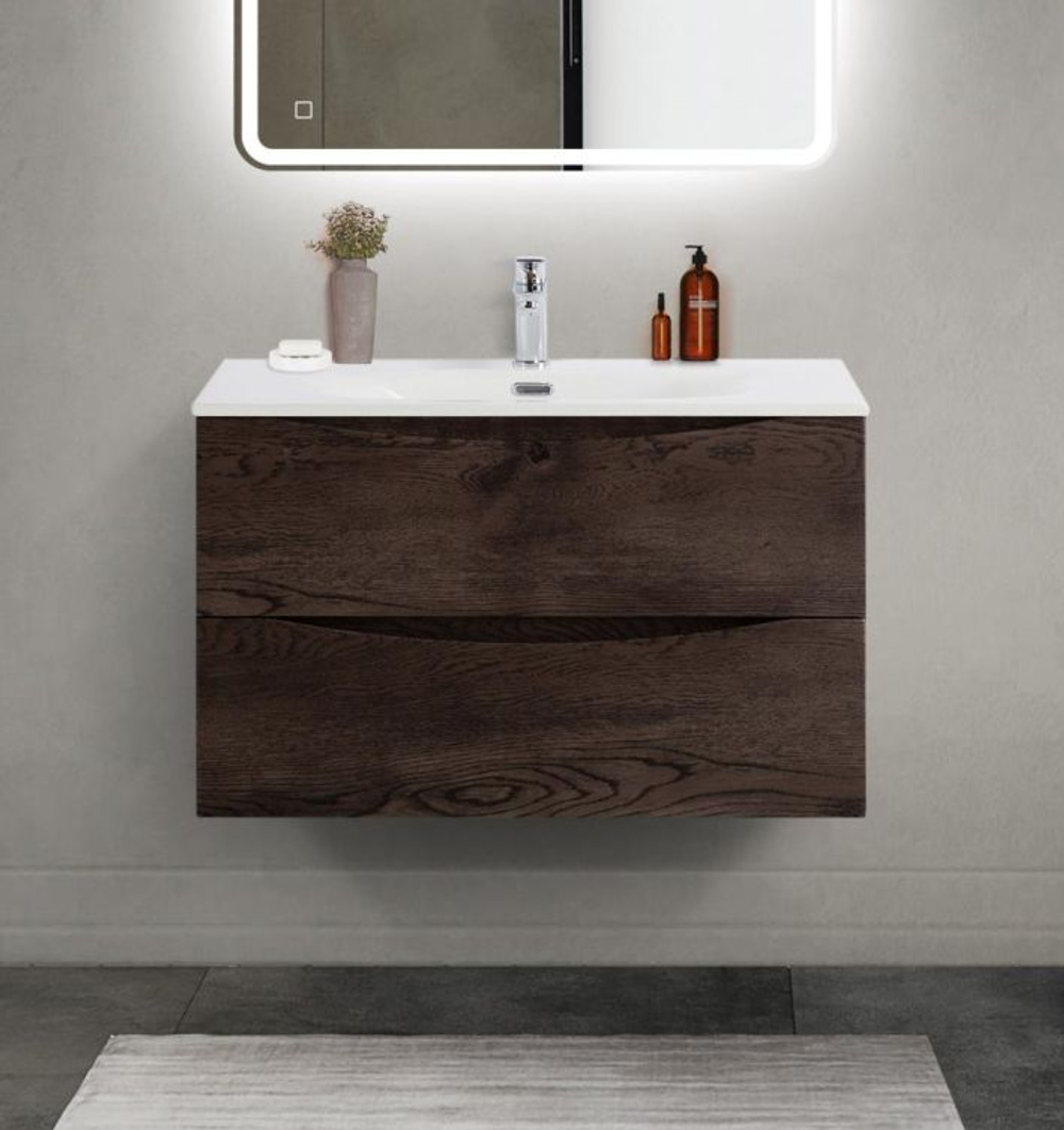 Тумба с раковиной подвесная BelBagno MARINO-CER-MINI-800-2C-SO-RNG-P Rovere Nature Grigio, раковина белая BB-8099-3-80