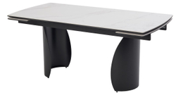 Стол ОЛЬХОН 180 БЕЛЫЙ МРАМОР МАТОВЫЙ , керамика / Черный каркас, М-City
