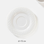 Чайная пара Magistro Rodos, 2 предмета: чашка 220 мл, блюдце d=15 см, фарфор, белая