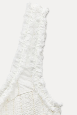 ZARA ВЫШИТЫЙ ТОП С ЗАВЯЗКАМИ, ЖЕЛТОВАТО-БЕЛЫЙ