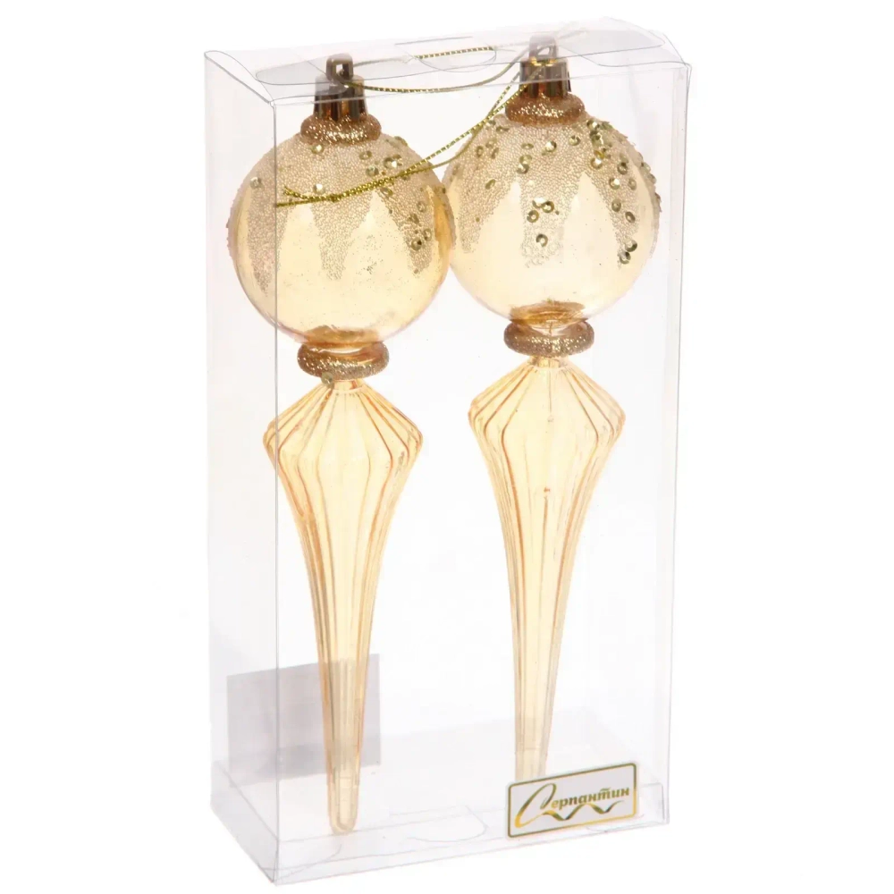 Елочные украшения «Изящный блеск» 5.3*5.3*19 см (набор 2 шт), Золотой