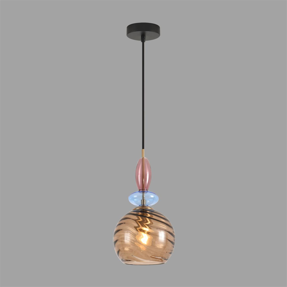 8300/1A MODERNI LN26 368 бронза/амбер/голубой/розовый, металл/стекло Подвес E27 1*40W 220V WALMA