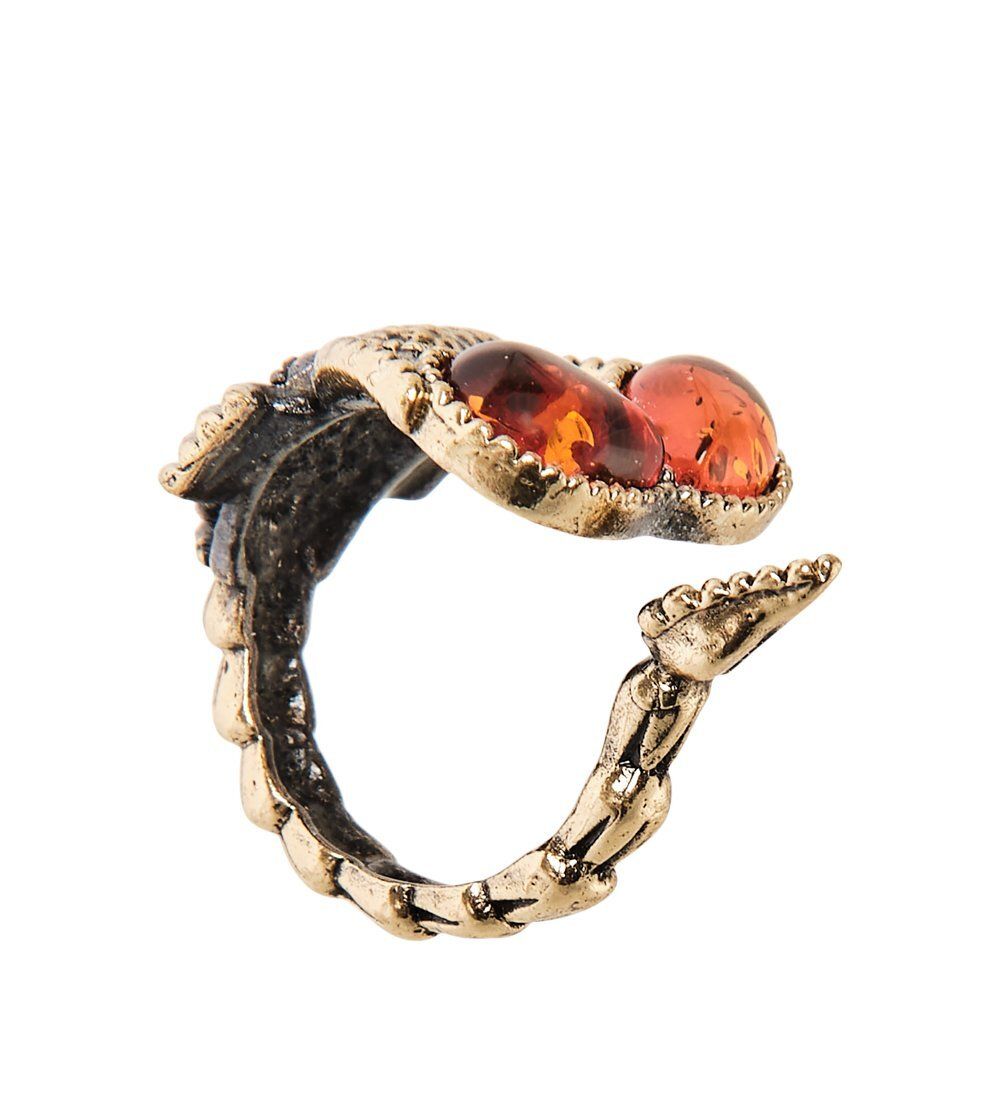AM-2527 Кольцо «Скорпион» (латунь, янтарь)